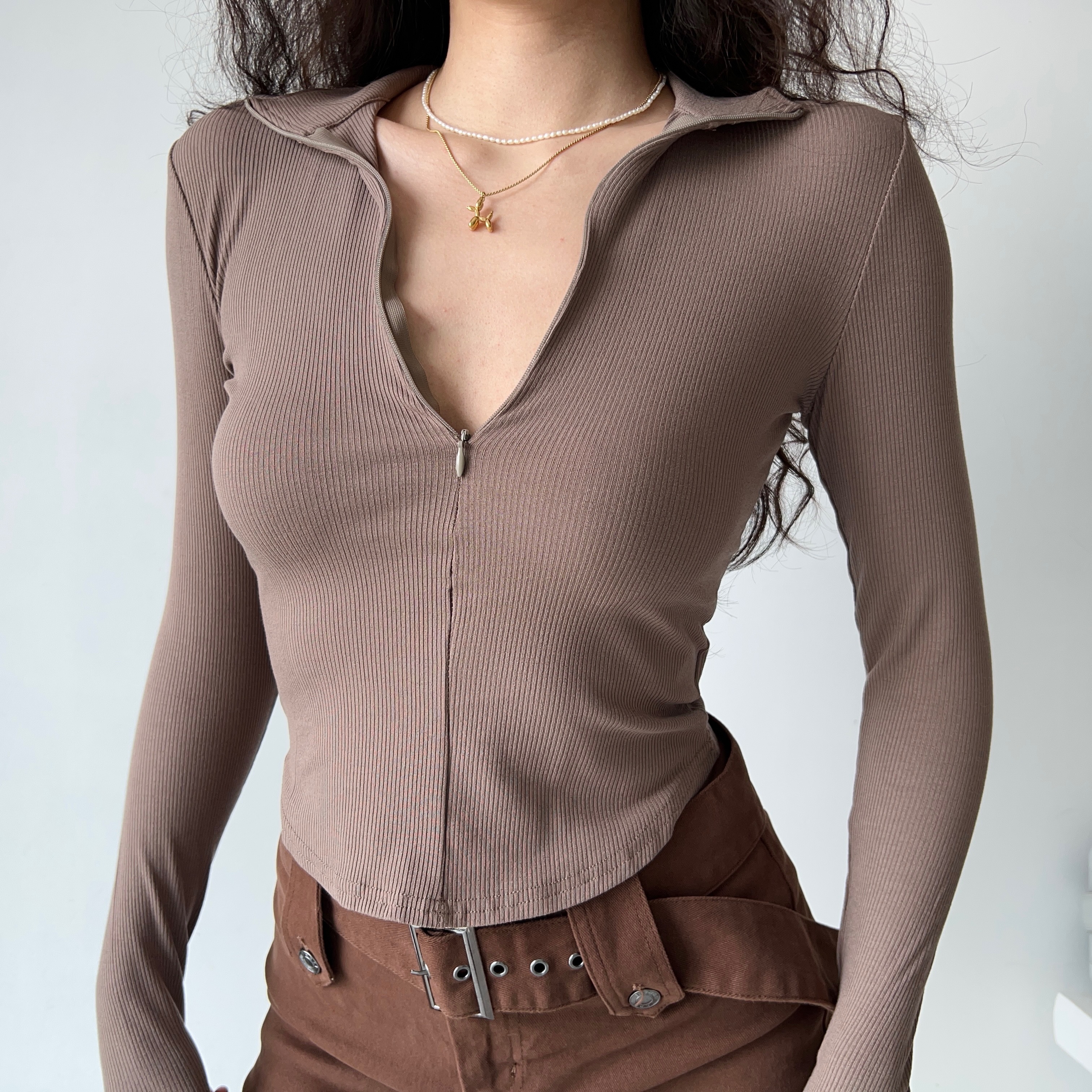 Slim Fit Long Sleeve Polo T-Shirt for Women - Half-Open Collar, Sexy Base Layer, European & American Style, Y2K Fashion Outerwear