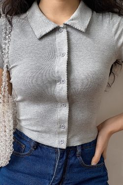 Slim-Fit Polo Collar Knitted Short-Sleeve T-Shirt for Women with Lace Cardigan - European American Minimalist Style