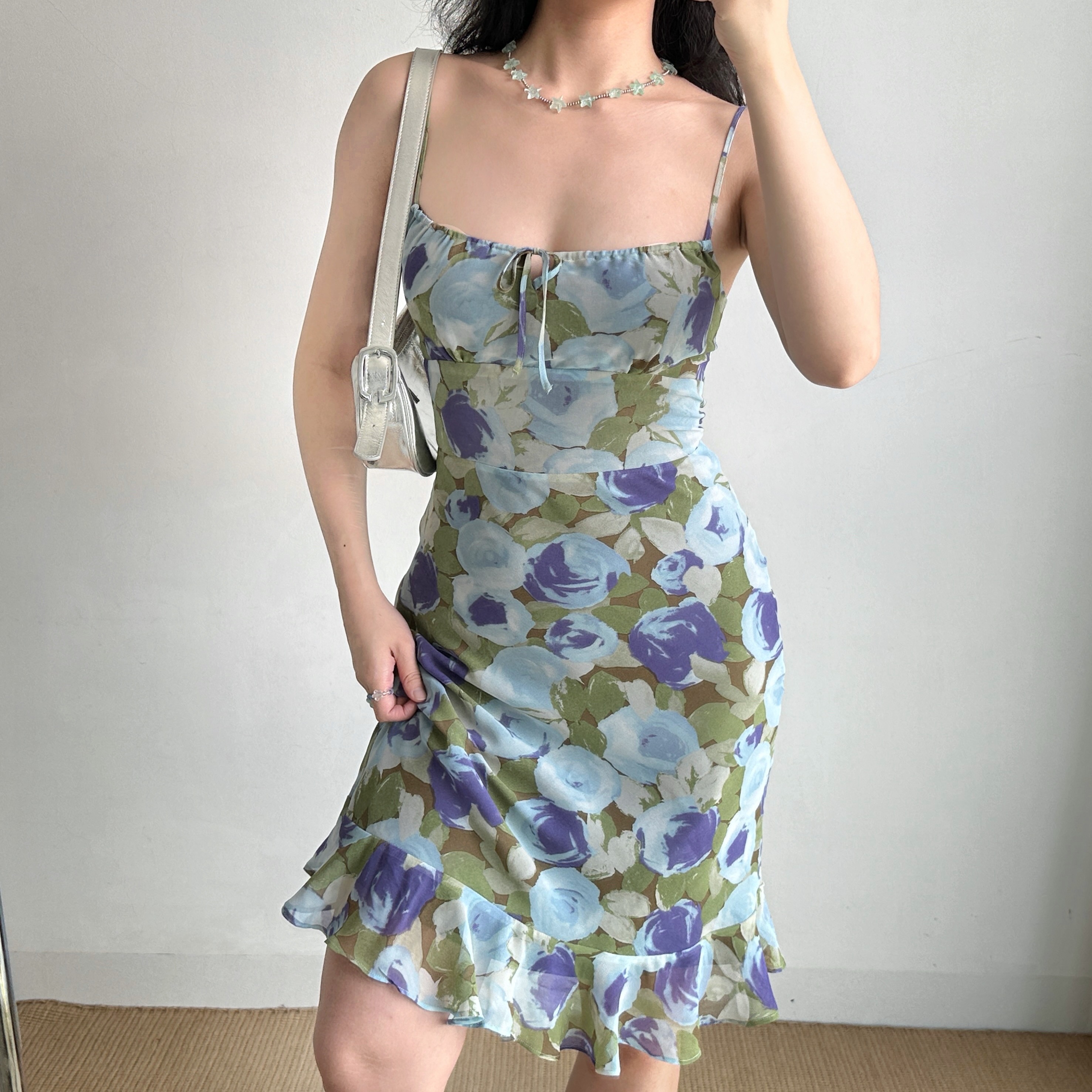 Slim Fit Ruffled Bodycon Camisole Dress - Self-Made European American Style Printed Summer Dress for Women, Y2K Fashion