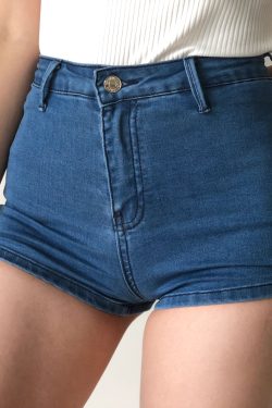 Slim High Waist High Split Denim Shorts for Women - European American Style, Leg-Lengthening, High Elastic Waist, Trendy Summer Fashion