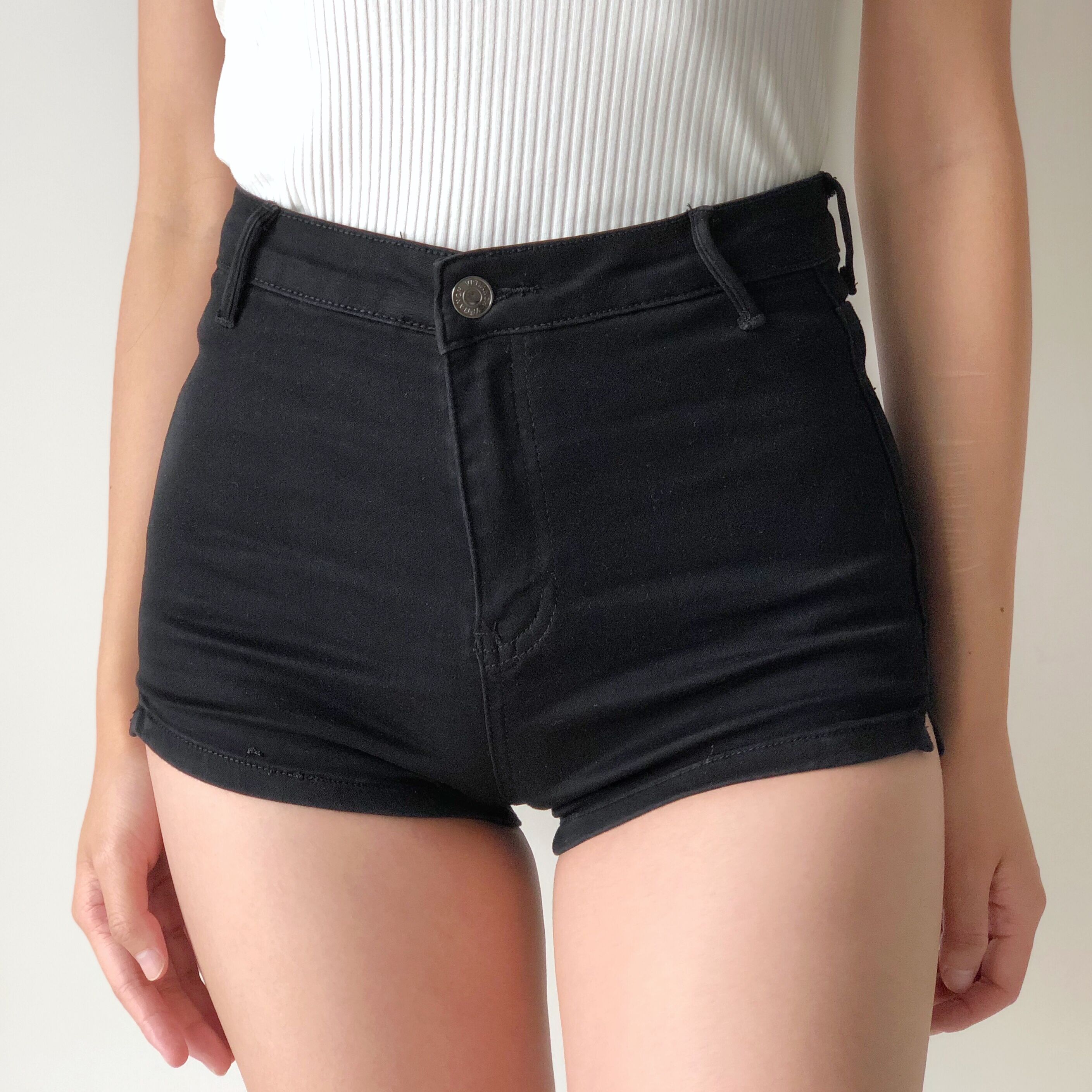 Slim High Waist High Split Denim Shorts for Women - European American Style, Leg-Lengthening, High Elastic Waist, Trendy Summer Fashion