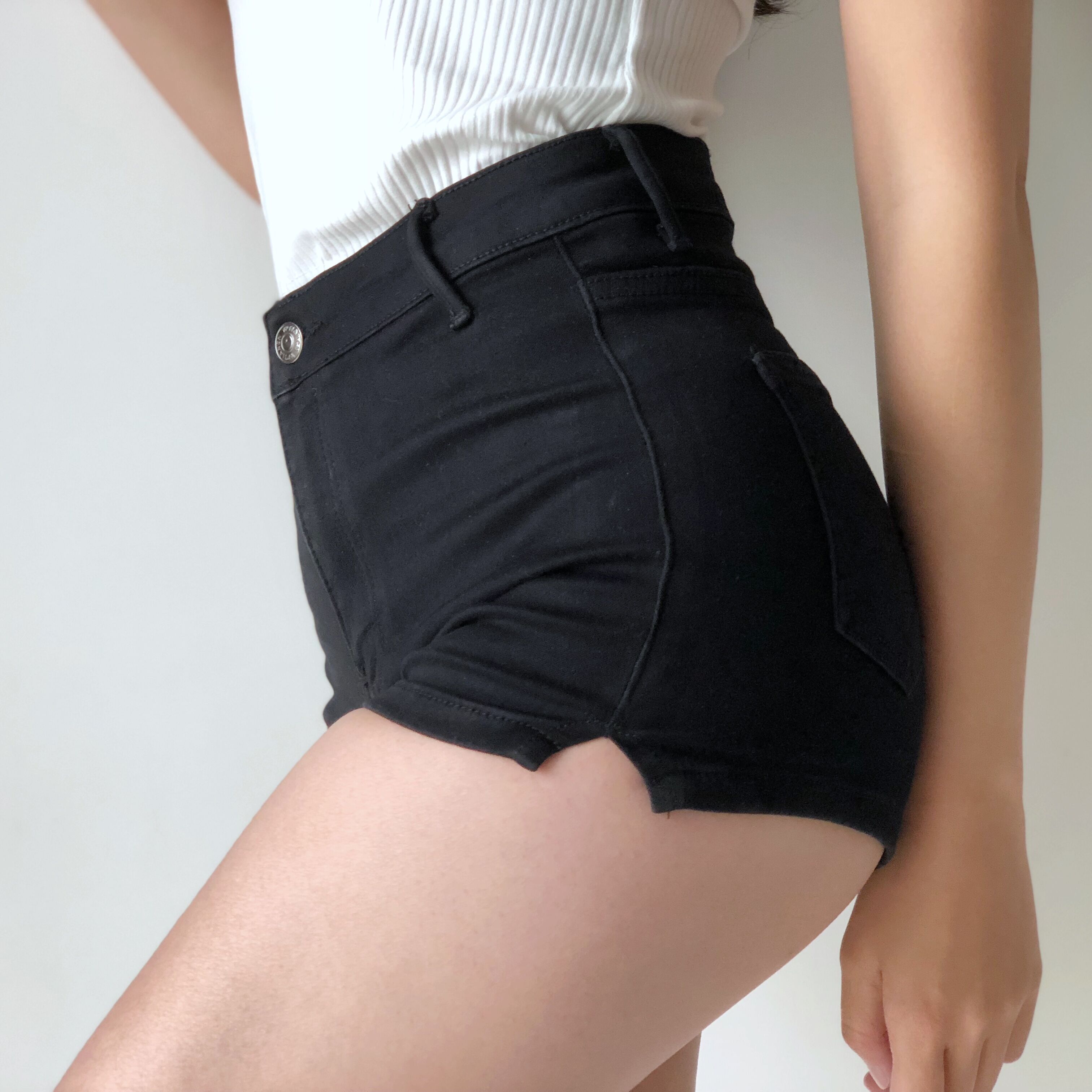 Slim High Waist High Split Denim Shorts for Women - European American Style, Leg-Lengthening, High Elastic Waist, Trendy Summer Fashion