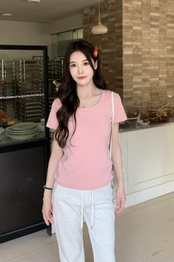 Solid Color Short Sleeve T-Shirt for Women - Versatile Slim Fit Summer Top, Casual Essential, Perfect for Everyday Wear