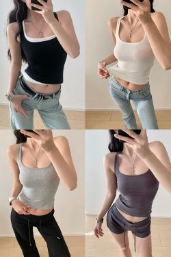Solid Color Sleeveless Tank Top for Women - Casual Slim Fit Sportswear - American Style 90s Inspired Fashion Outerwear