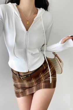 Solid Color Slim Fit Hooded Zip-Up Sweatshirt for Women - Basic Autumn Winter Outerwear, Flattering American Style