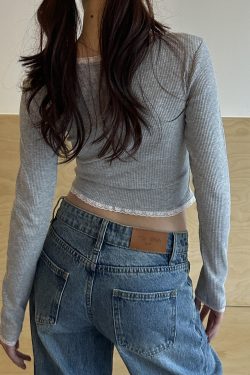 Spring 2025 Women's Vintage Floor-Length Loose Low Waist Straight Leg Pants in Cleanfit American Style