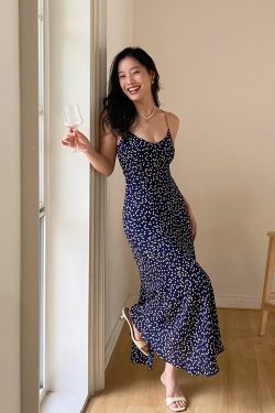 Starry Sky Backless Spaghetti Strap Dress with Fishtail Hem - Sexy Vacation Dress for Summer Nights