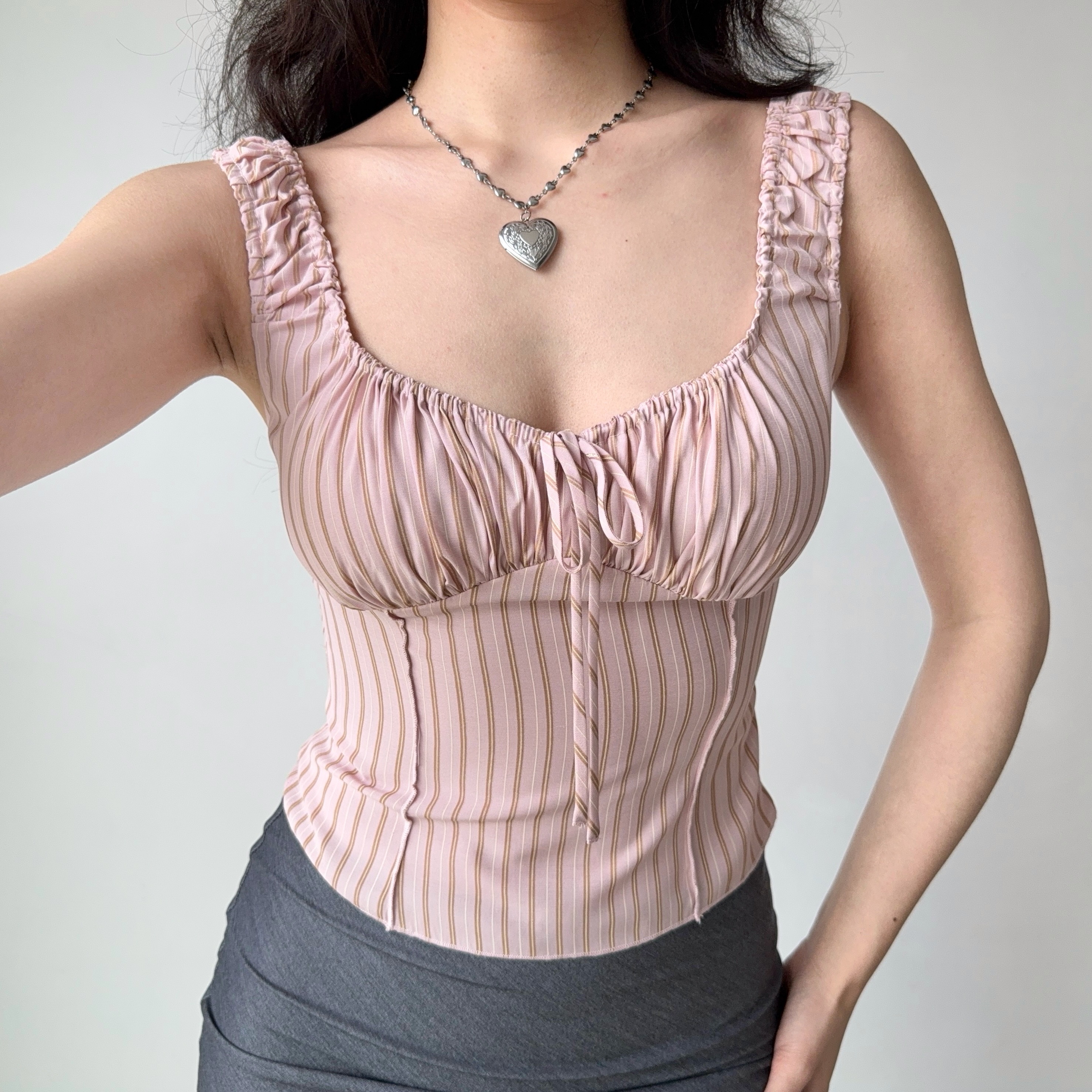 Striped Drawstring Vest for Women - Slim Fit Sleeveless Top in European and American Style, Trendy Hot Girl Fashion
