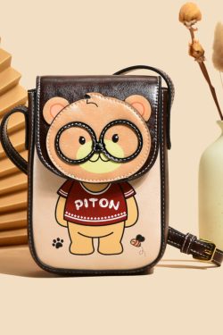 Stylish Cartoon Bear Shoulder Crossbody Bag for Women, 2025 Trendy Small Square Phone Bag, Cute Fashion Accessory
