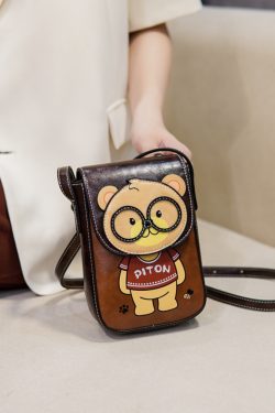 Stylish Cartoon Bear Shoulder Crossbody Bag for Women, 2025 Trendy Small Square Phone Bag, Cute Fashion Accessory
