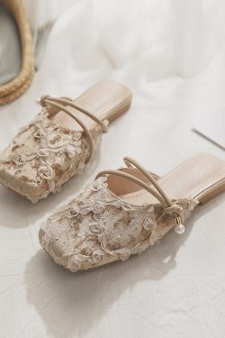 Summer 2025 Sheepskin Open-Toe Slip-On Lazy Shoes for Women - Stylish French Half Slippers for Outdoor Wear