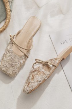 Summer 2025 Sheepskin Open-Toe Slip-On Lazy Shoes for Women - Stylish French Half Slippers for Outdoor Wear