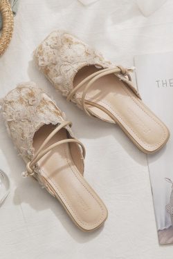 Summer 2025 Sheepskin Open-Toe Slip-On Lazy Shoes for Women - Stylish French Half Slippers for Outdoor Wear