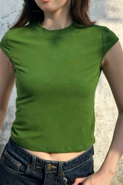 Summer 2025 Women's Casual High Elastic Solid Color Short Sleeve Crop Top T-Shirt - Trendy American Style