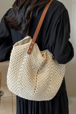 Summer 2025 Women’s Cotton Yarn Woven Beach Bag – Large Capacity Seaside Vacation Tote, Stylish Shoulder Bag