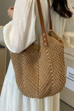 Summer 2025 Women’s Cotton Yarn Woven Beach Bag – Large Capacity Seaside Vacation Tote, Stylish Shoulder Bag
