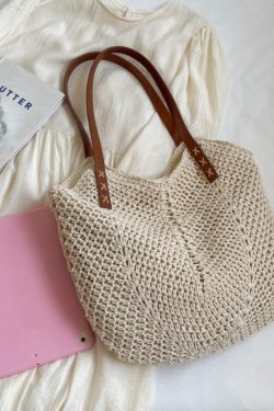 Summer 2025 Women’s Cotton Yarn Woven Beach Bag – Large Capacity Seaside Vacation Tote, Stylish Shoulder Bag