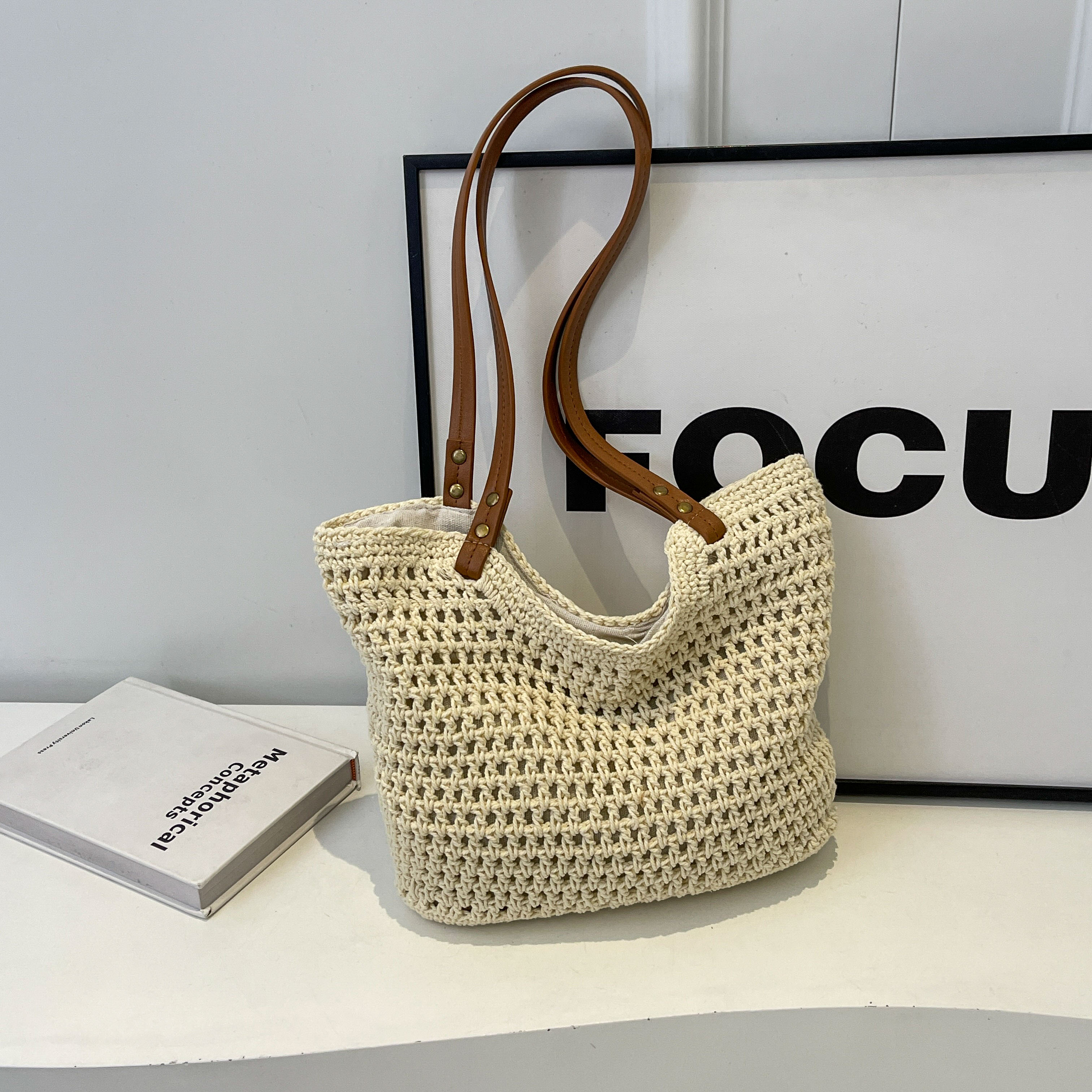 Summer 2025 Women's Hollow Out Woven Tote Bag - Large Capacity Beach Vacation Fashion Accessory