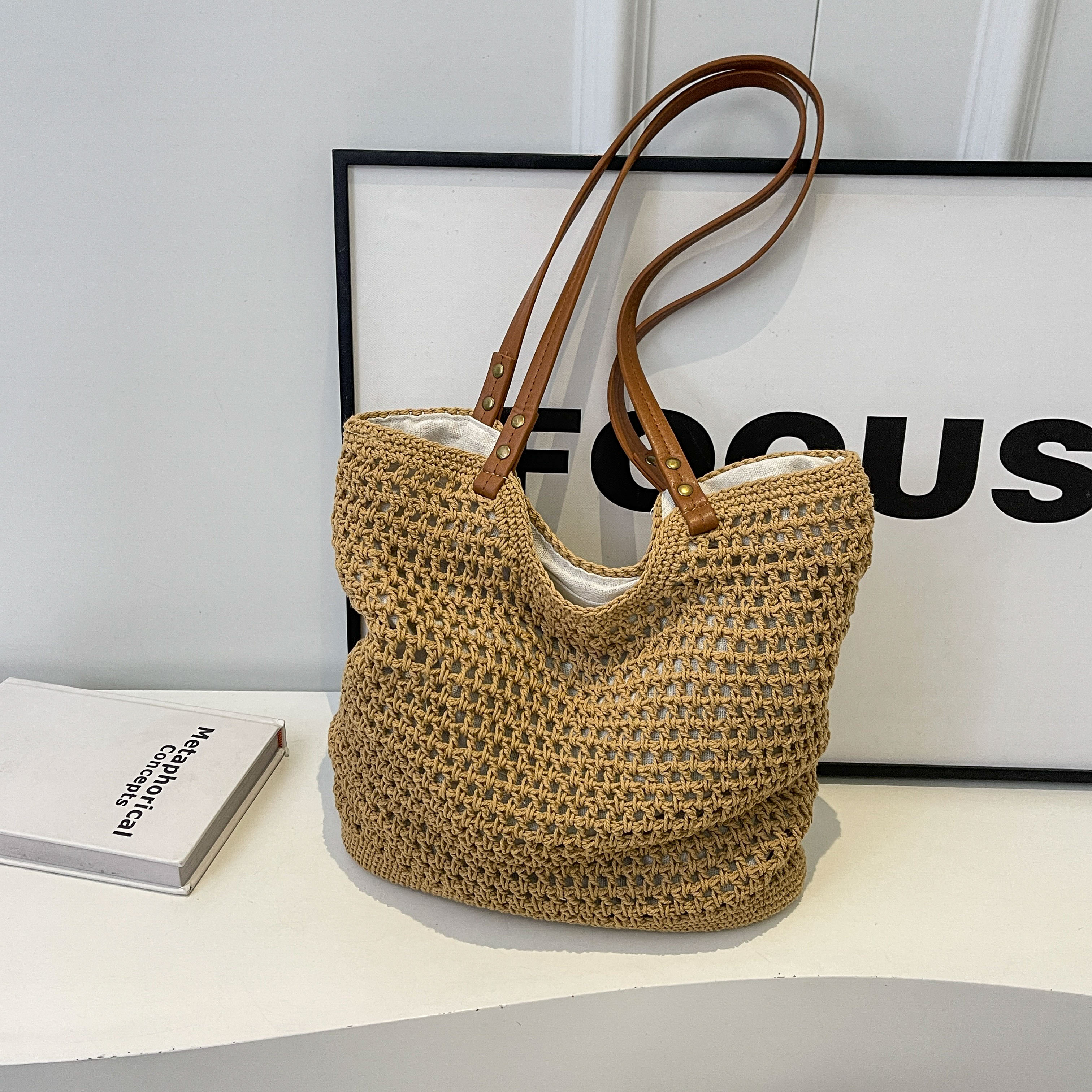 Summer 2025 Women's Hollow Out Woven Tote Bag - Large Capacity Beach Vacation Fashion Accessory