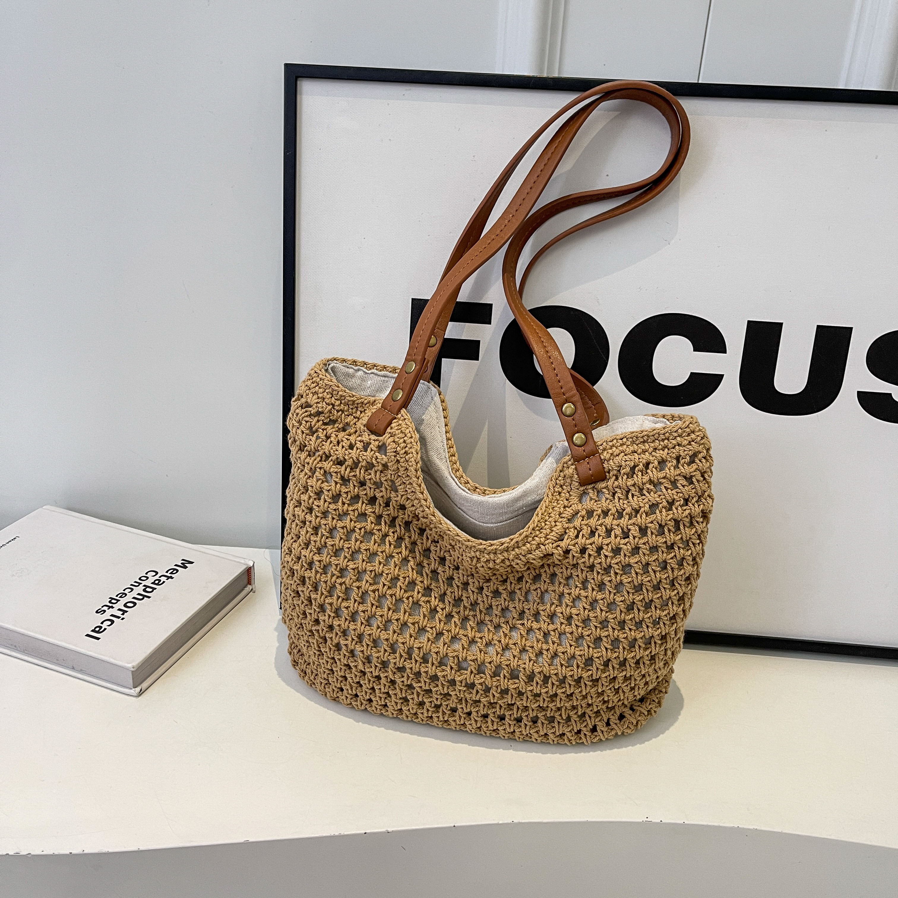 Summer 2025 Women's Hollow Out Woven Tote Bag - Large Capacity Beach Vacation Fashion Accessory
