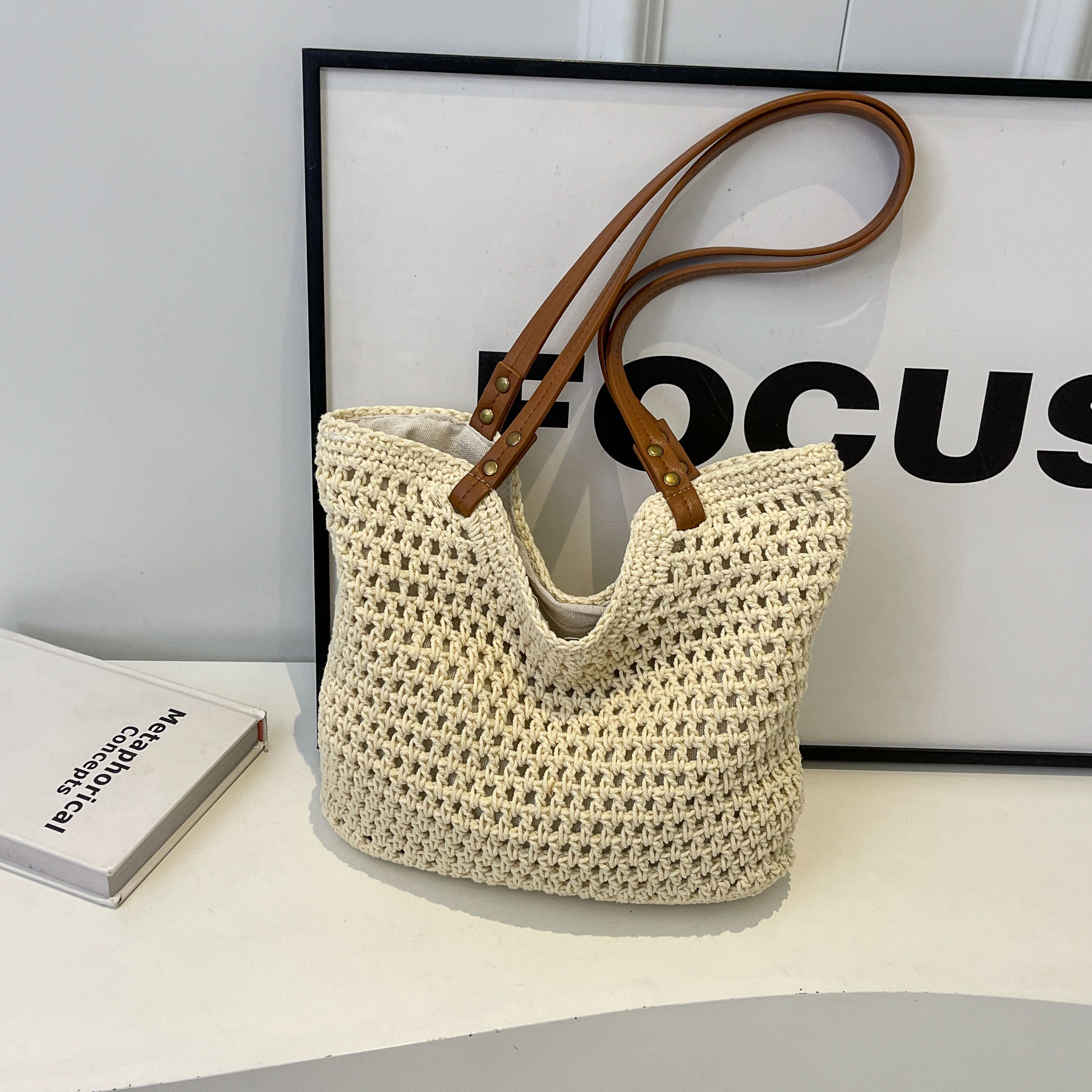 Summer 2025 Women's Hollow Out Woven Tote Bag - Large Capacity Beach Vacation Fashion Accessory