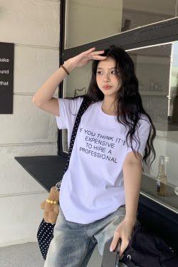 Summer 2025 Women’s Short Sleeve T-Shirt with Letter Embroidery, Loose Slim Fit, Casual Fashion Top for Everyday Wear