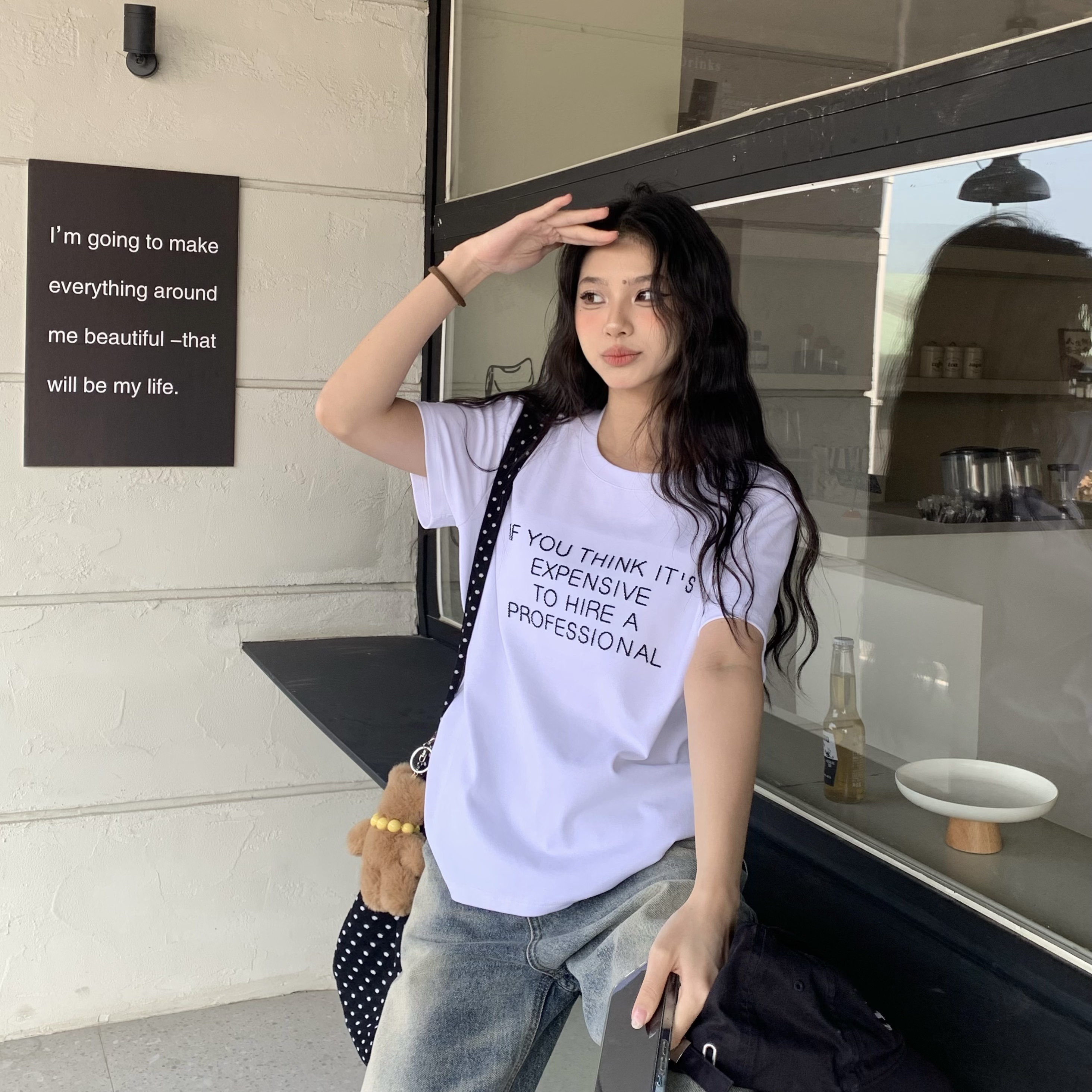 Summer 2025 Women’s Short Sleeve T-Shirt with Letter Embroidery, Loose Slim Fit, Casual Fashion Top for Everyday Wear