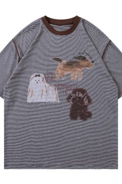 Summer American Vintage Fun Animal Stripe Short Sleeve T-Shirt for Men and Women – Loose Casual Breathable Top, Y2K Style