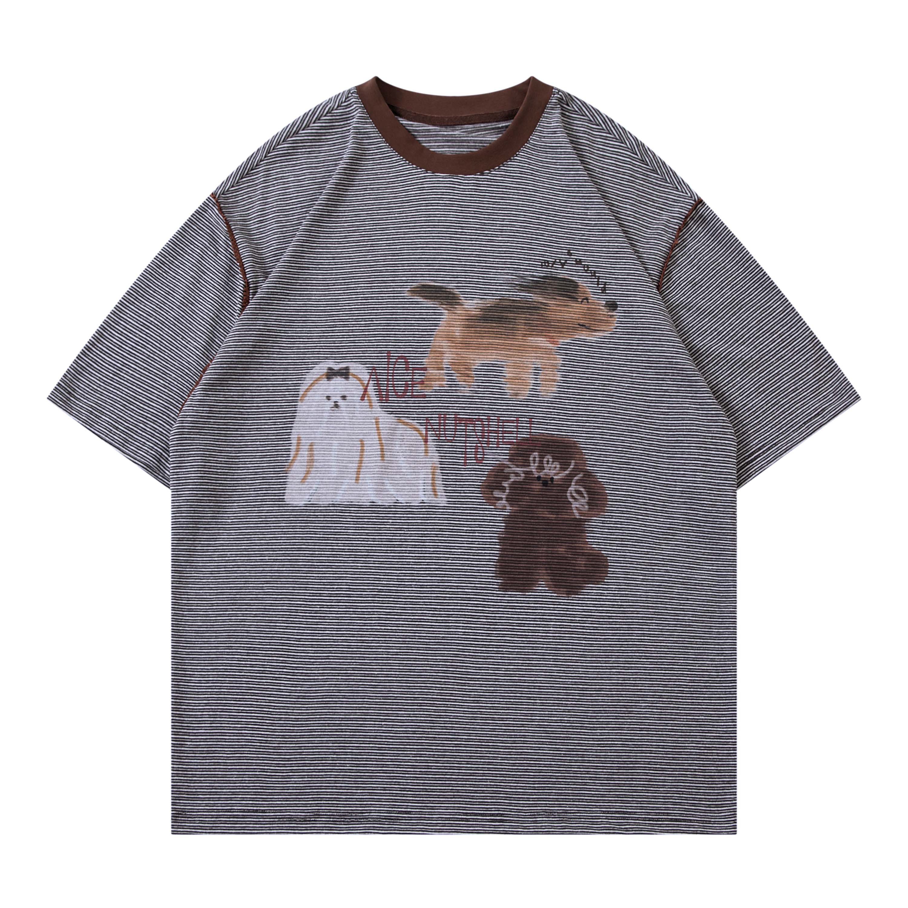 Summer American Vintage Fun Animal Stripe Short Sleeve T-Shirt for Men and Women – Loose Casual Breathable Top, Y2K Style