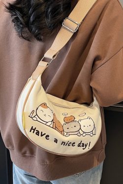 Summer Cartoon Canvas Shoulder Bag for Women - Large Capacity Dumpling Crossbody Bag, Versatile Commuter Style 2025