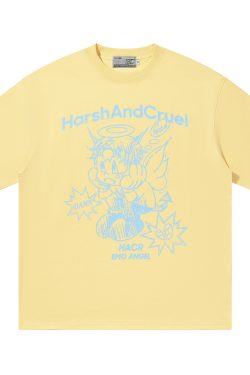 Summer Children's Fun Hand-Drawn Emo Angel Street Graffiti Loose Short Sleeve T-shirt - Trendy Y2K Aesthetic Fashion