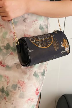 Summer Chinese-Style Round Tube Crossbody Bag for Women with Butterfly Embroidery and Zipper for Phones