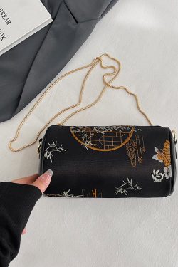 Summer Chinese-Style Round Tube Crossbody Bag for Women with Butterfly Embroidery and Zipper for Phones