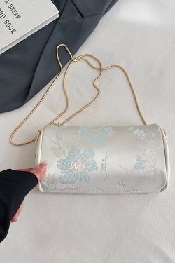 Summer Chinese-Style Round Tube Crossbody Bag for Women with Butterfly Embroidery and Zipper for Phones