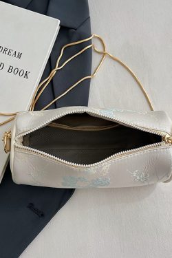 Summer Chinese-Style Round Tube Crossbody Bag for Women with Butterfly Embroidery and Zipper for Phones