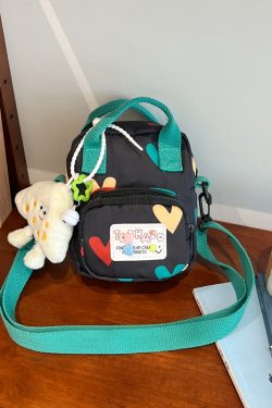 Summer Cute Cartoon Canvas Crossbody Bag for Women - High-End Zipper Phone Bag in Niche Style