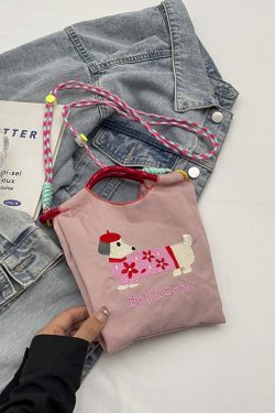 Summer Dachshund Embroidered Canvas Bucket Bag for Women - Cute Tote Crossbody Bag 2025 New Style