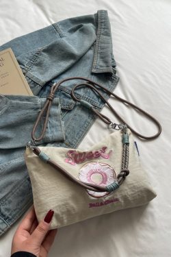 Summer Embroidered Sweet Donut Nylon Crossbody Bag for Women - 2025 Zipper Shoulder Phone Bag