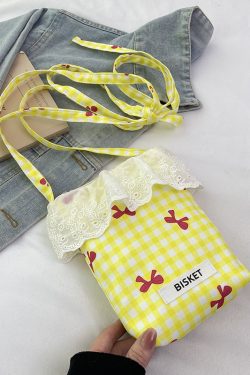 Summer Fresh Lace Mini Bag for Women - 2025 Fashion Plaid Zip Crossbody Phone Bag, Trendy Y2K Style