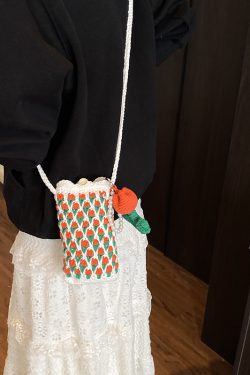 Summer Pink Woven Crossbody Bag for Women - Cute Tulip Knitted Yarn Phone Bag, Trendy Y2K Style Accessory