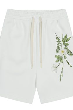 Summer Plant Series Double-Sided Jelly Feel Fabric Embroidered Sweatpants Shorts for Women - Y2K Aesthetic Fashion