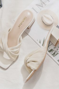 Summer Sheepskin Chunky Heeled One-Strap Sandals - Fairy Style Outdoor Slippers for Women, Trendy and Fashionable