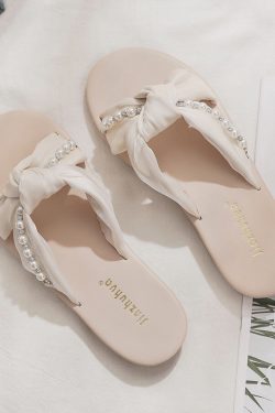 Summer Sheepskin Slippers for Women - French Style One-Word Matching Skirt Shoes for Outdoor Wear
