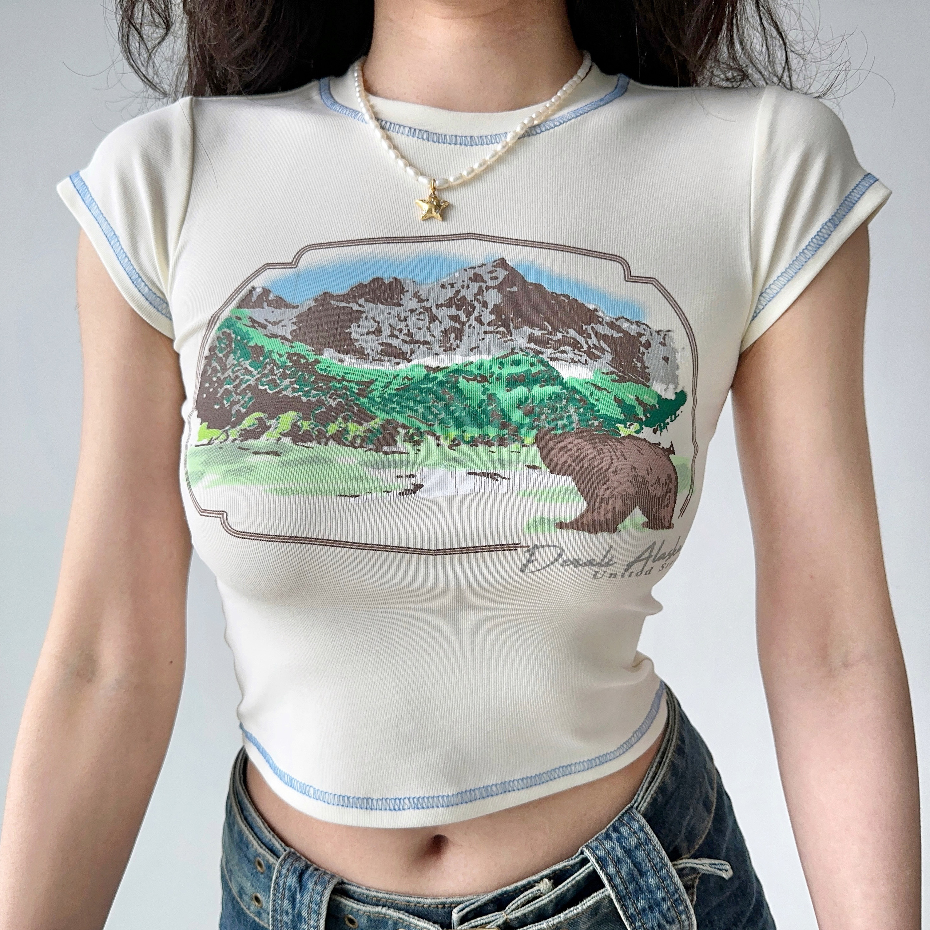 Summer Slim Fit Sexy Crop Top Women's Vintage Printed Round Neck T-Shirt - Retro 90s Style