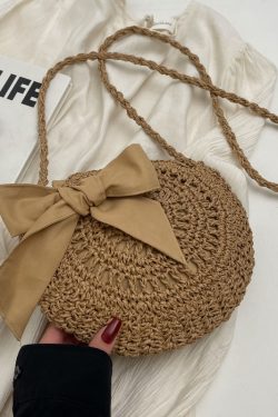 Summer Straw Woven Bag for Women - 2025 Bow Tie Design Small Round Crossbody Bag for Beach Vacation and Everyday Versatile Use