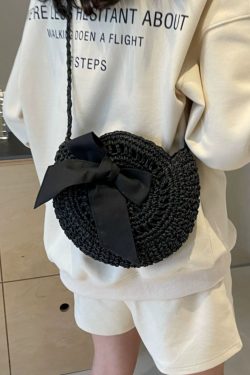 Summer Straw Woven Bag for Women - 2025 Bow Tie Design Small Round Crossbody Bag for Beach Vacation and Everyday Versatile Use