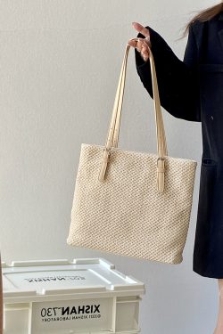 Summer Straw Woven Tote Bag for Women - Large Capacity Handheld Shoulder Bag for Casual Vacation Style