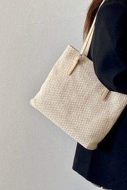 Summer Straw Woven Tote Bag for Women - Large Capacity Handheld Shoulder Bag for Casual Vacation Style