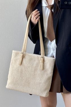 Summer Straw Woven Tote Bag for Women - Large Capacity Handheld Shoulder Bag for Casual Vacation Style