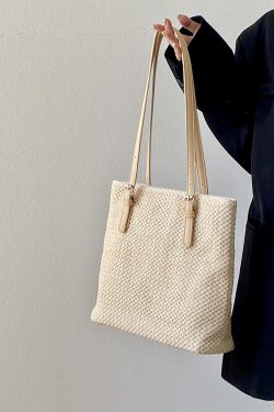 Summer Straw Woven Tote Bag for Women - Large Capacity Handheld Shoulder Bag for Casual Vacation Style
